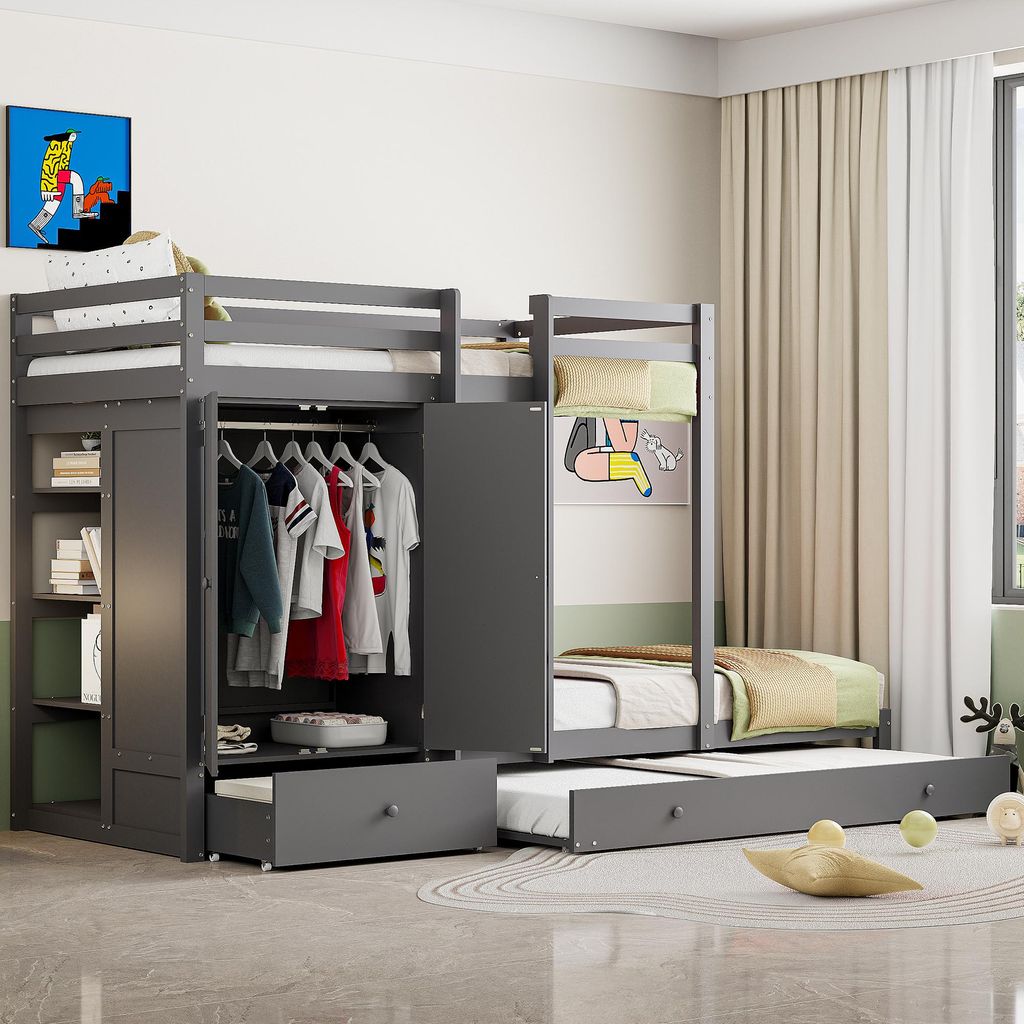 OKWISH Lit superposé 90×200 cm avec lit gigogne 90×190 cm, Image du produit 