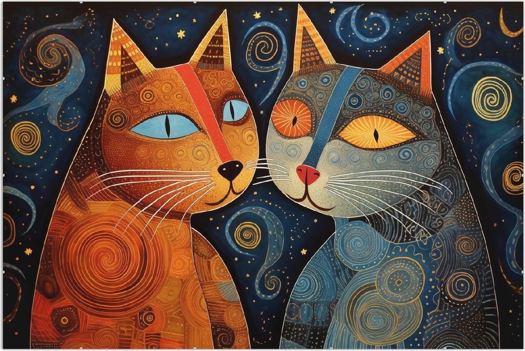 Wallario Wandbild Kosmische Katzenfreunde, Größe: 61 x 91,5 Produktbild 