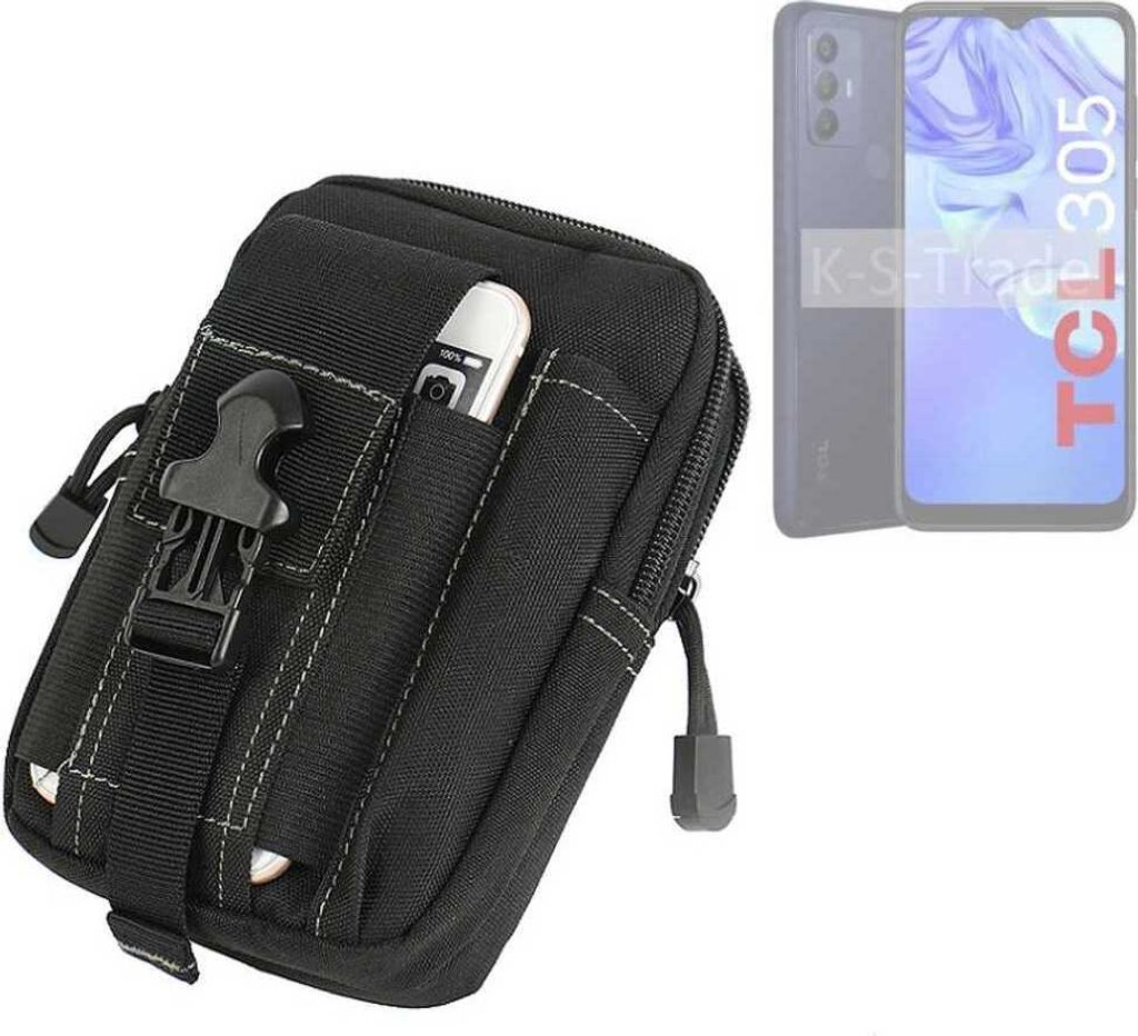 K-S-Trade Gürtel Tasche kompatibel mit TCL 305 Gürteltasche Holster Schutz Hülle Handy Hülle Smartphone outdoor Handy-Hülle schwarz Zusatzfächer