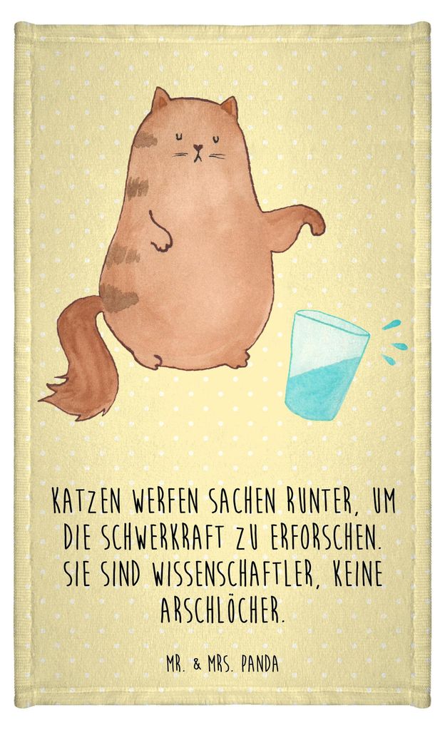 Mr. & Mrs. Panda Handtuch Katze Wasserglas - Gelb Pastell - Geschenk, Neugierig, Cat, Katzen, Frotteetuch, Kleines, Cats, Klein, Miau, Baumwollhand...