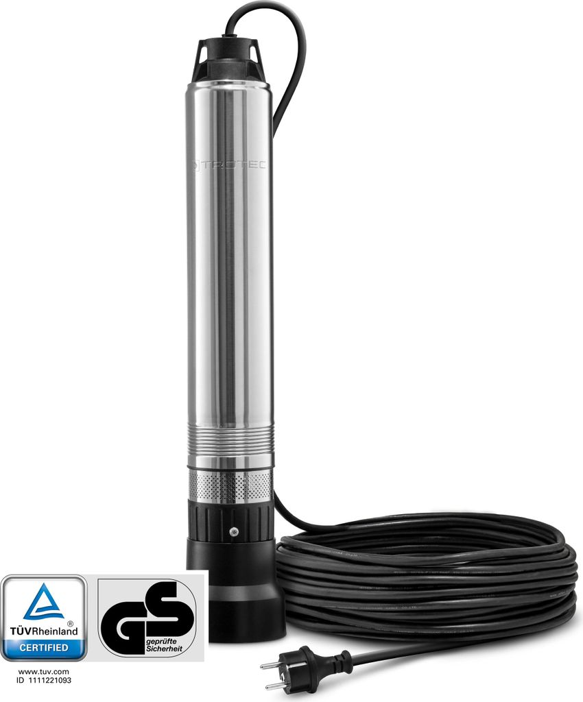 TROTEC Tiefbrunnenpumpe TDP 370 E Brunnenpumpe Wasserpumpe Gartenpumpe Tauchpumpe Pumpe Edelstahl (700 Watt | 5100 l/h | bis zu 40 m Förderhöhe