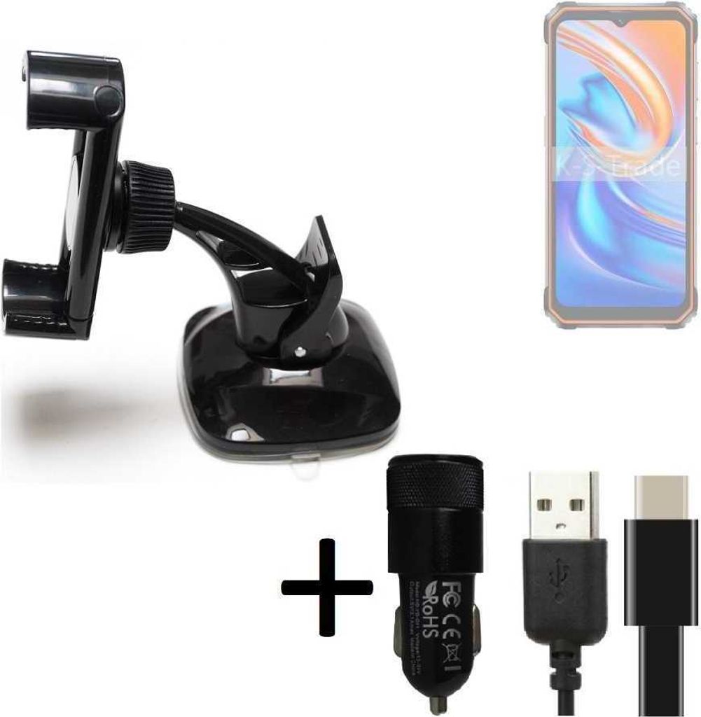 K-S-Trade Handy-Halterung kompatibel mit Blackview BV9200 Windschutzscheibe / Armaturenbrett + LADEGERÄT mit Mico USB Kabel Autohalterung