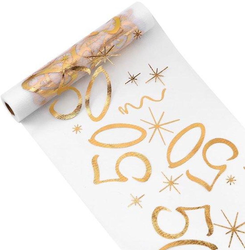 50-jähriges-Jubiläum-Tischläufer, goldener Tischläufer, 28 cm x 10 m, für Frau und Mann, goldener Tischläufer für 50-jähriges-Jubiläum-Feier