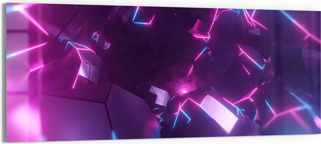 DEQORI Glasbild Echtglas 125x50 cm 'Virtuelles Leuchtdesign' Wandbild Bild modern Deko