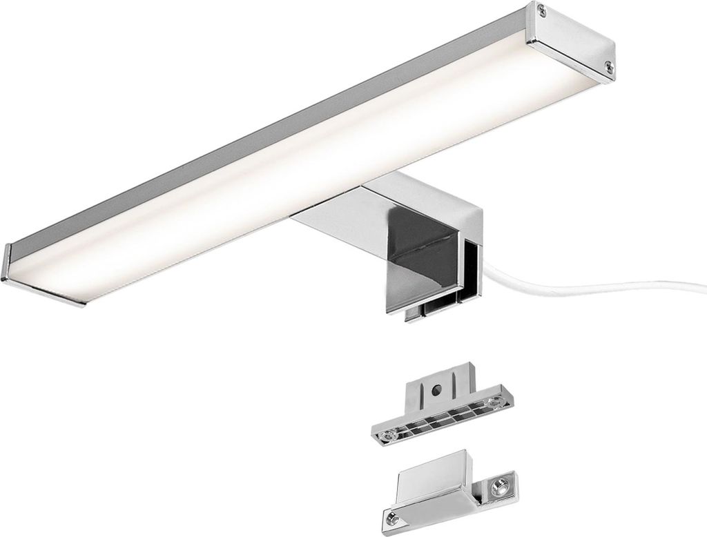LED Wandleuchte 8W 30 cm IP44 für Bad, Spiegel und Möbel, schlankes, verchromtes Aluminium mit neutralweißem Licht