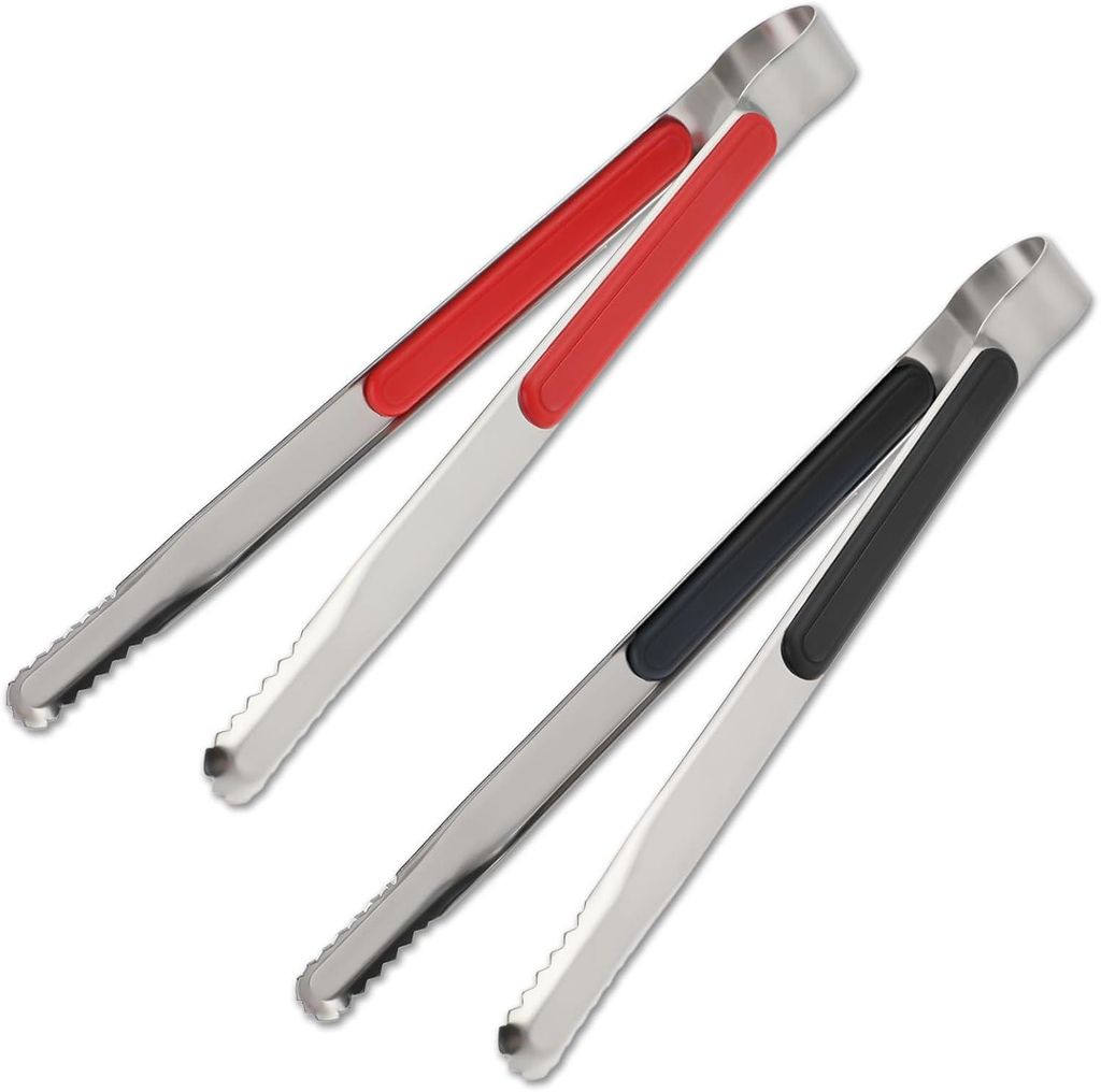 2 Stück Grillzange Küchenzange Edelstahl Grillzange mit Rutschfestem Griff, Antihaft Hitzebeständige 26cm Zangen zum Grillen, Küche, Büfett