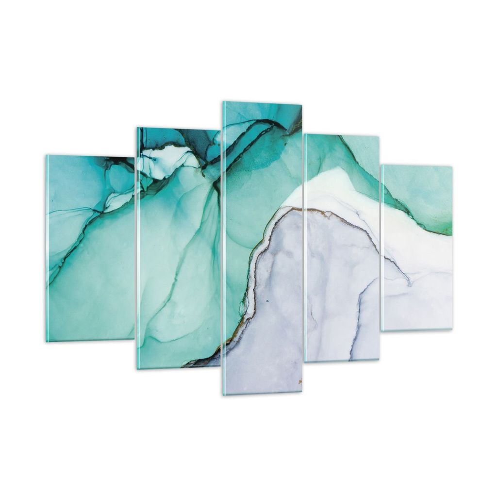 Bilder auf glas - 5 Teile - Abstraktion Marmor Türkis - 150x100cm - Glasbilder - Wandbilder - Bilder - Wanddekoration aus Glas - Glas Bilder - Wan...