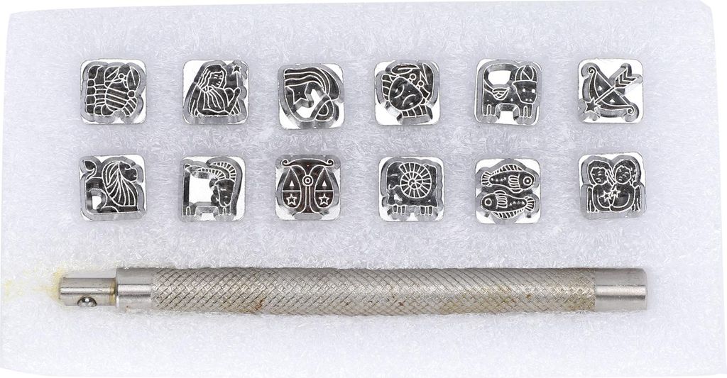 12-teiliges Stanzwerkzeug, Lederhandwerk, legierter Stahl, DIY-Gemüsestempel, 1-teiliger Griff (Zwölf Sternbilder)