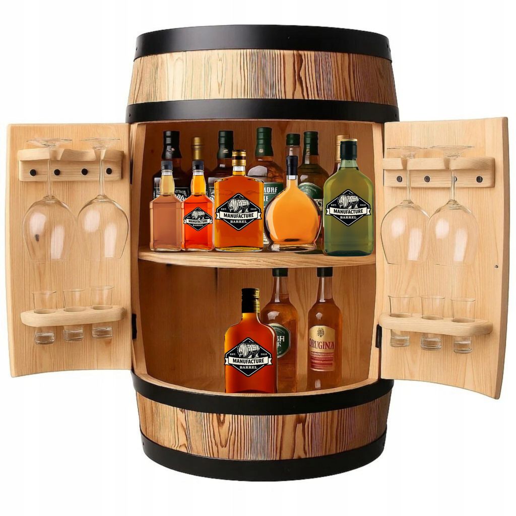 Holzbar Fass 80x55 cm – Massiver Holz Barschrank für Produktbild 