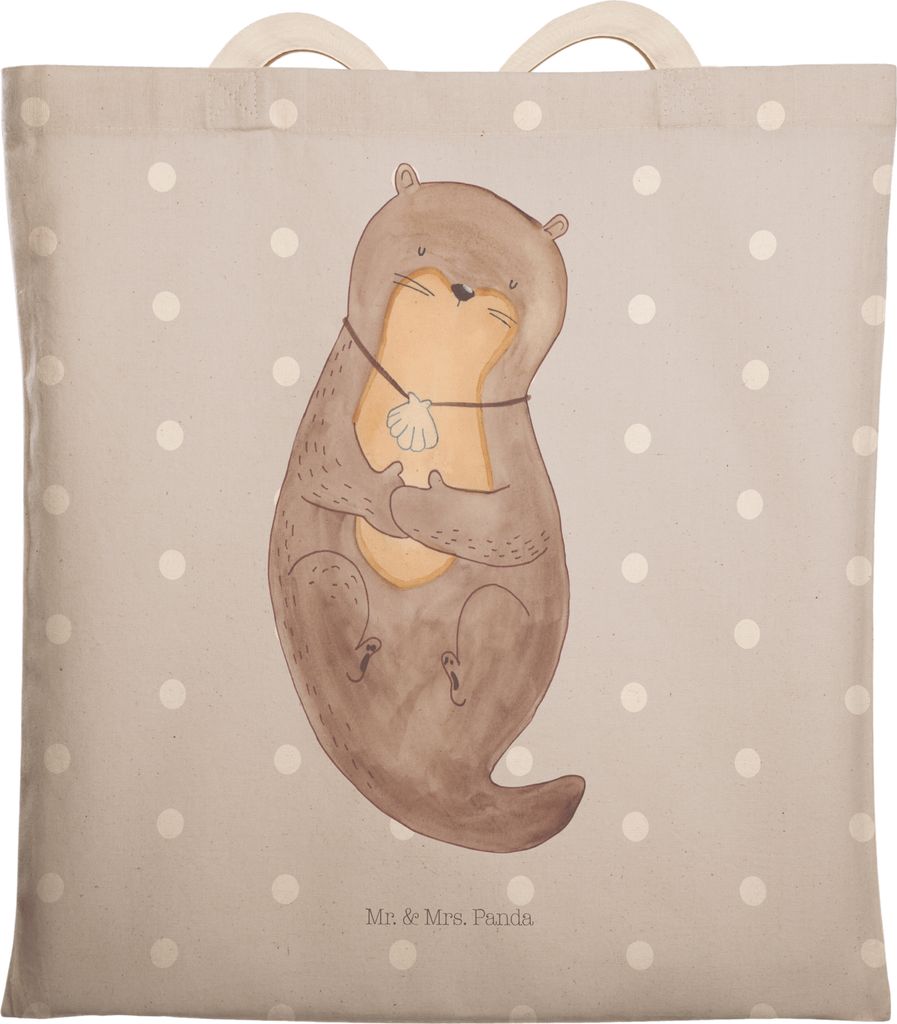 Mr. & Mrs. Panda Tote Bag Otter Muschel - Grau Pastell - Geschenk, Stoffbeutel, Tasche, Motivation, Tragetasche, shopping, Seeotter, Süß, Einkauf...