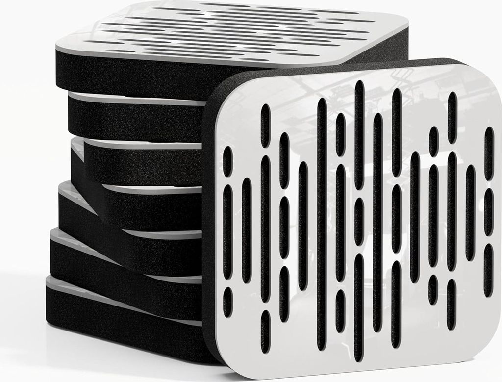 8er-Pack– Mini-Akustikpaneel für Schallabsorption & Diffusion|23x23cm| Schallreduzierung – Reflexionskontrolle|WAVE-d | Weiß glänzender Kuns...