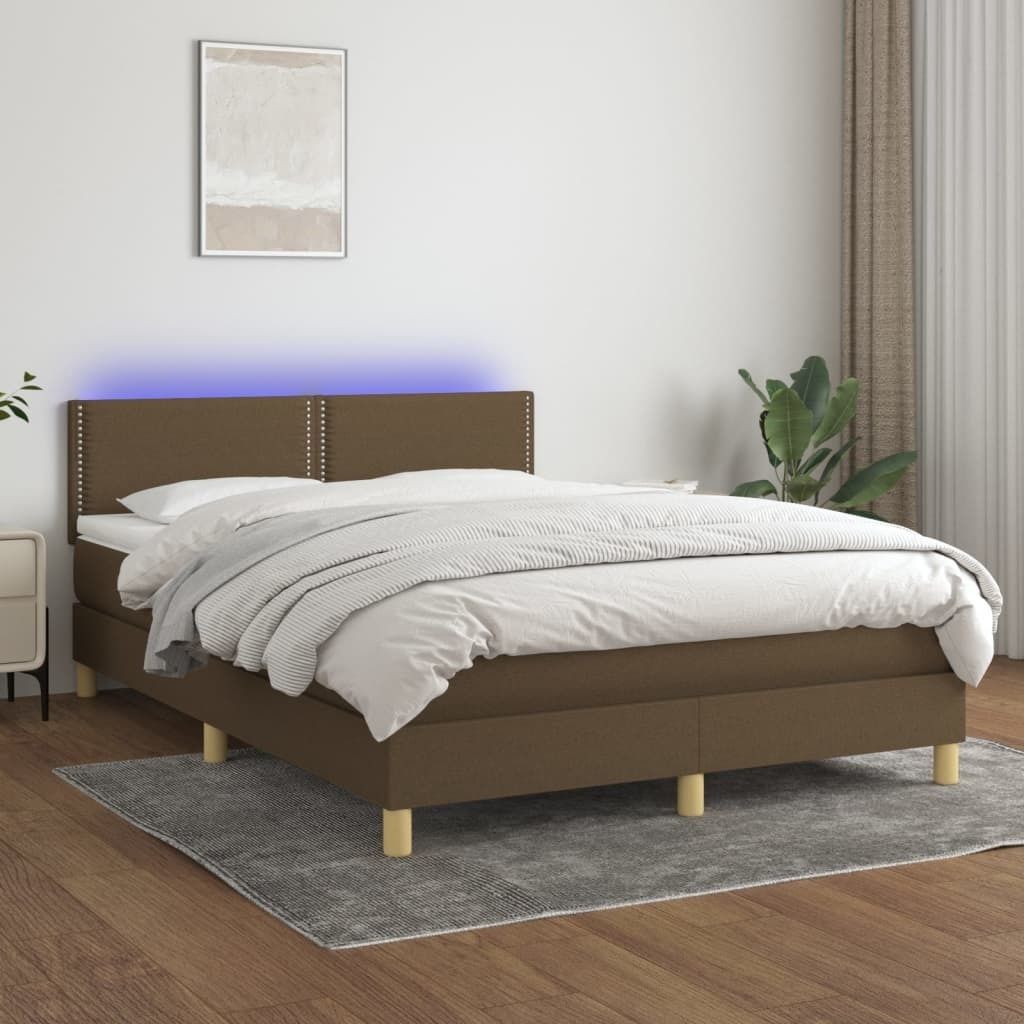 The Living Store Boxspringbett mit Matratze & LED Dunkelbraun 140x190 cm Stoff