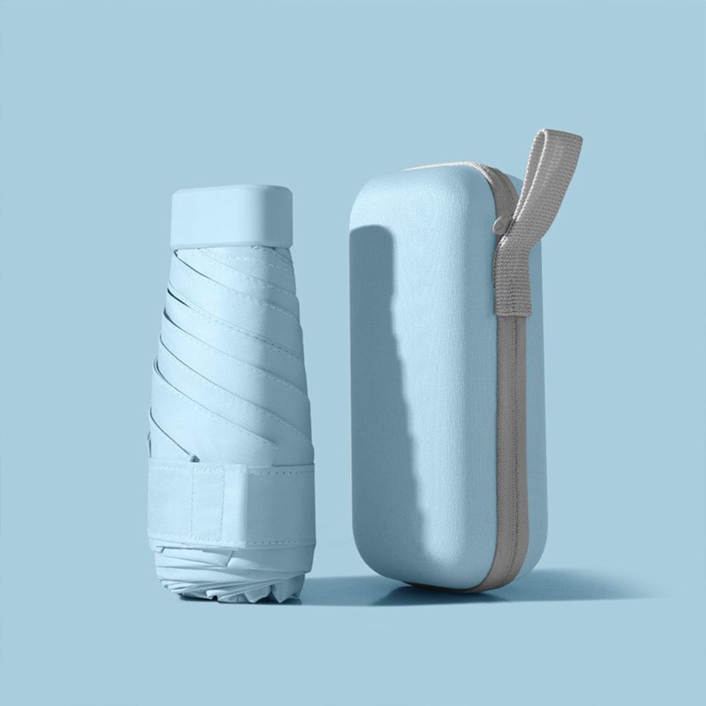 Taschenschirm Kompakter Regenschirm 6 Rippen Windfest UV Schutz Ultraleicht Faltbar Mini Regenschirm Taschenregenschirm Sturmfest Klein Blau