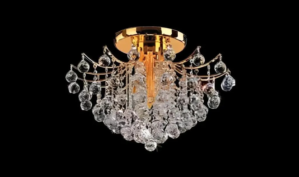 Lustre à cristaux lumineux et structure ornée dorée - Modèle Royal