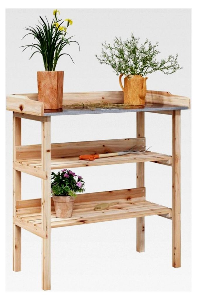 Pflanztisch mit Ablagen, 78x38x82,5 cm, aus massivem Tannenholz