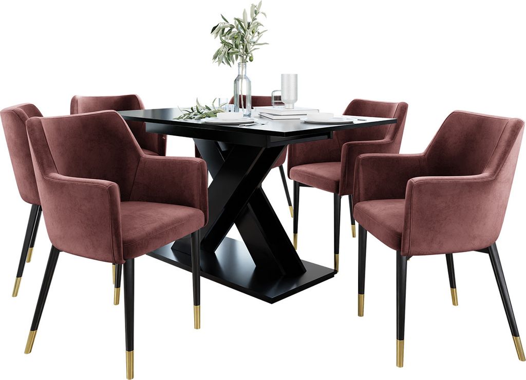 MIRJAN24 Stuhl Rene, 1 Stück, Polsterstuhl, Beine aus Metall, 57x50x83 cm, Wohnzimmer (Farbe: Magic Velvet 2258, Beine: Schwarz / Schwarz + Gold)