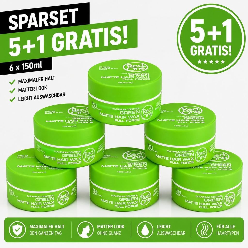 Red One Green Matte Hair Wax 6er Pack – 6 Stück je 150ml Produktbild 