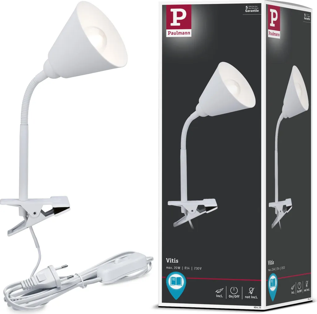 Paulmann Vitis: Lampada a Pinza Design Minimal con Braccio Flex