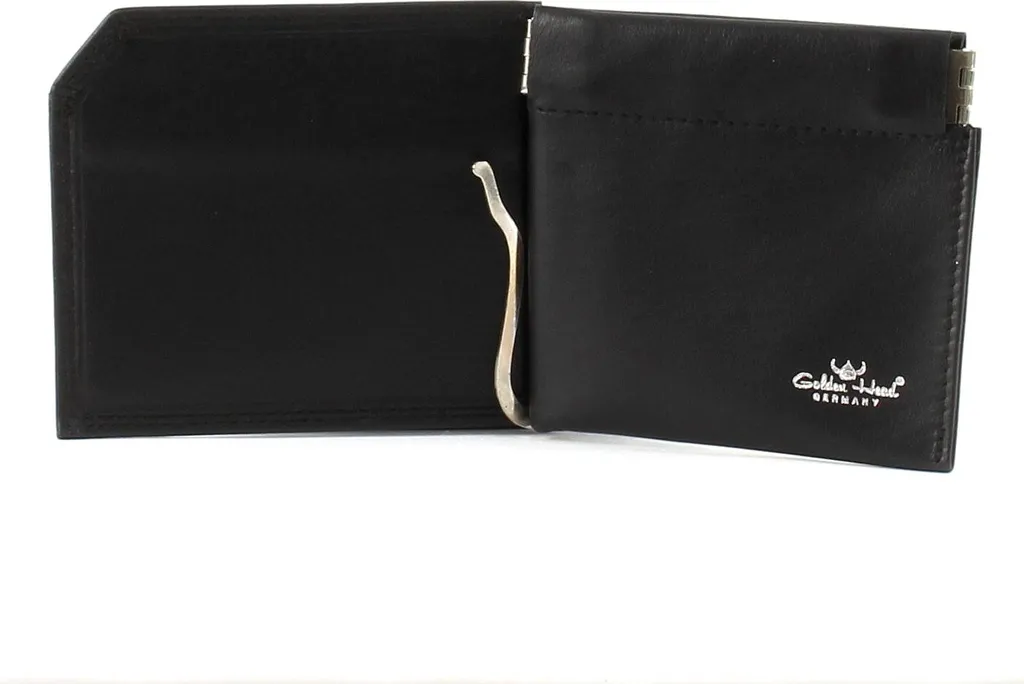 Mini Portefeuille avec Pince à Billets en Cuir Noir Polo Golden Head
