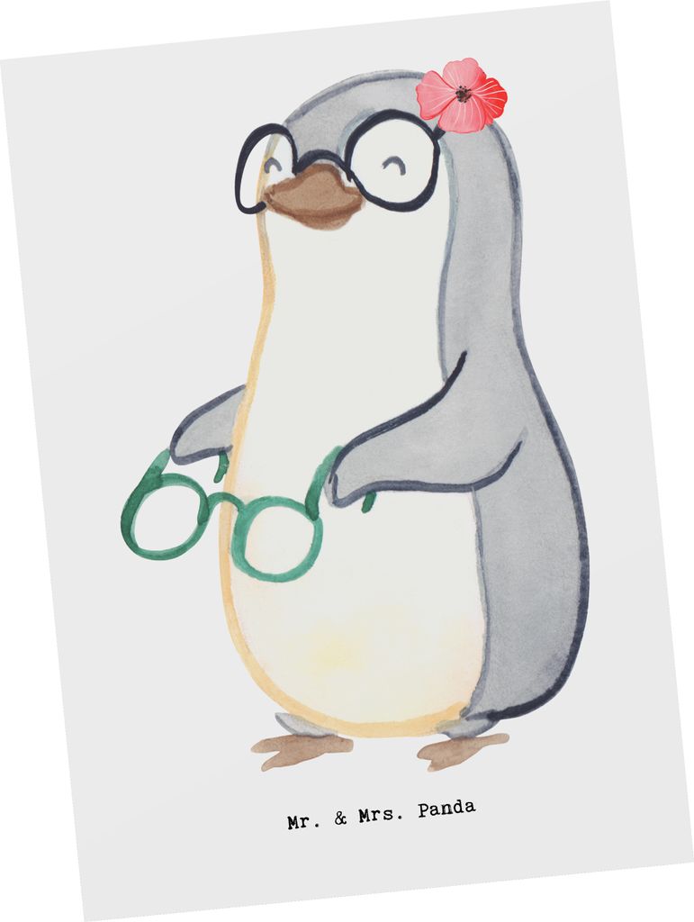 Mr. & Mrs. Panda Postkarte Augenoptikerin Herz - Weiß - Geschenk, Eröffnung, Fotokarte, Neue Brille, bildkarte, Brillengeschäft, Postkarten, Ans...