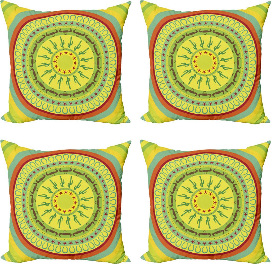 ABAKUHAUS südwestlich Kissenbezug Set (4 Stück), Wild-West-Mandala, Moderner Doppelseitiger Digitaldruck, 50 cm x 50 cm, Mehrfarbig