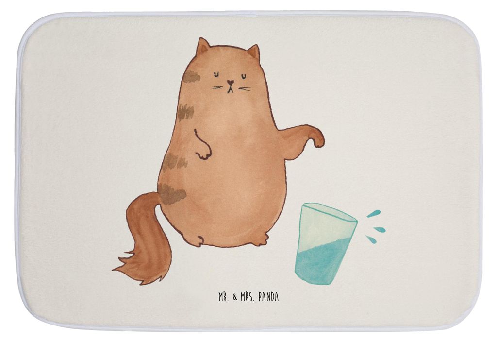 Mr. & Mrs. Panda Badteppich Katze Wasserglas - Weiß - Geschenk, Badläufer, Cat, bad läufer, Badezimmerteppich, Badematte, Badvorleger, Katzen, L...