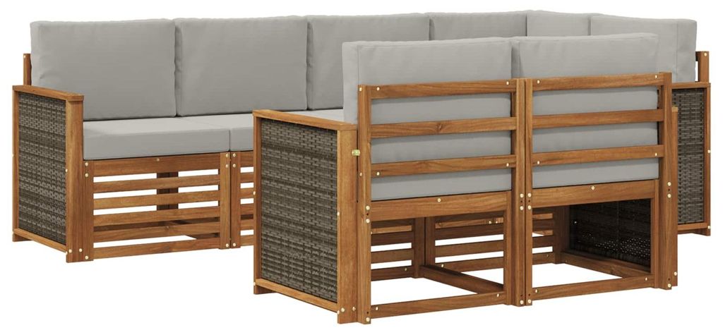 vidaXL Ecksofa Set mit Kissen 6 pcs Natürlich und Hellgrau