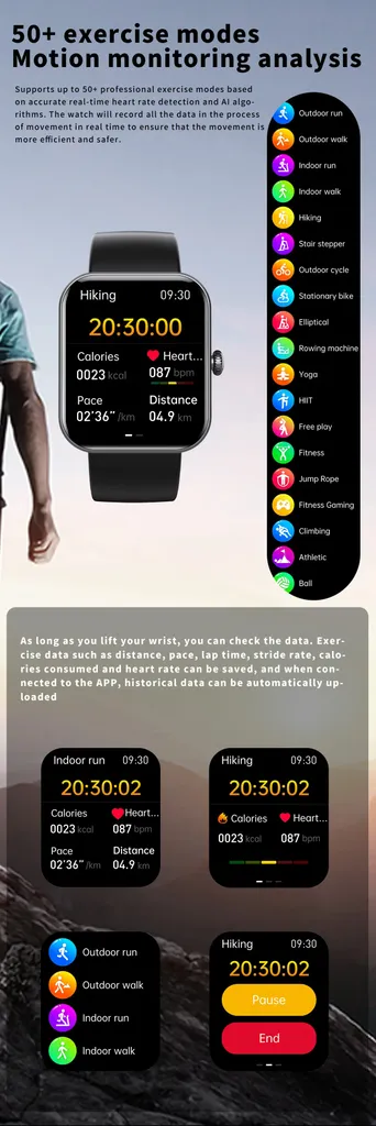 Smartwatch Android iOS 1.91 Pollici - 50 Modalità Sport e Salute Pro - 3