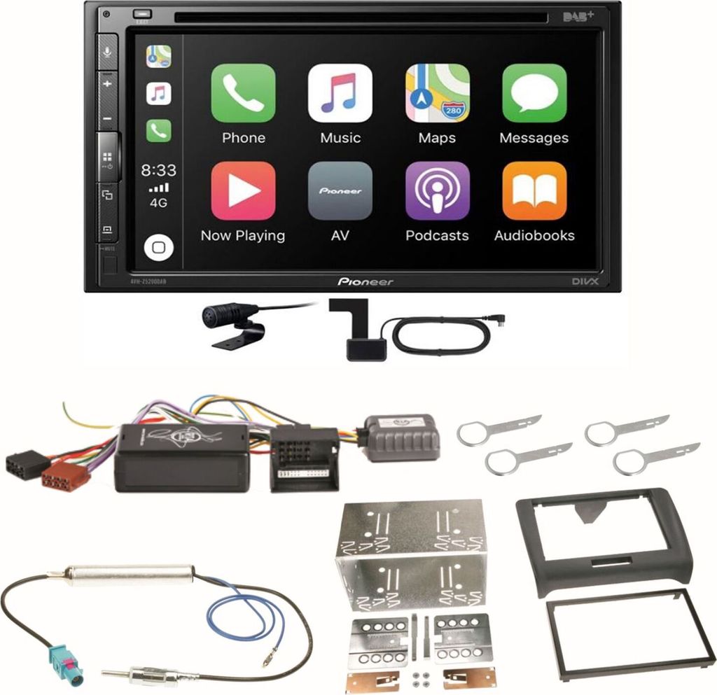 Pioneer AVH-Z5200DAB Android Auto Carplay Bluetooth Einbauset für Audi TT 8J