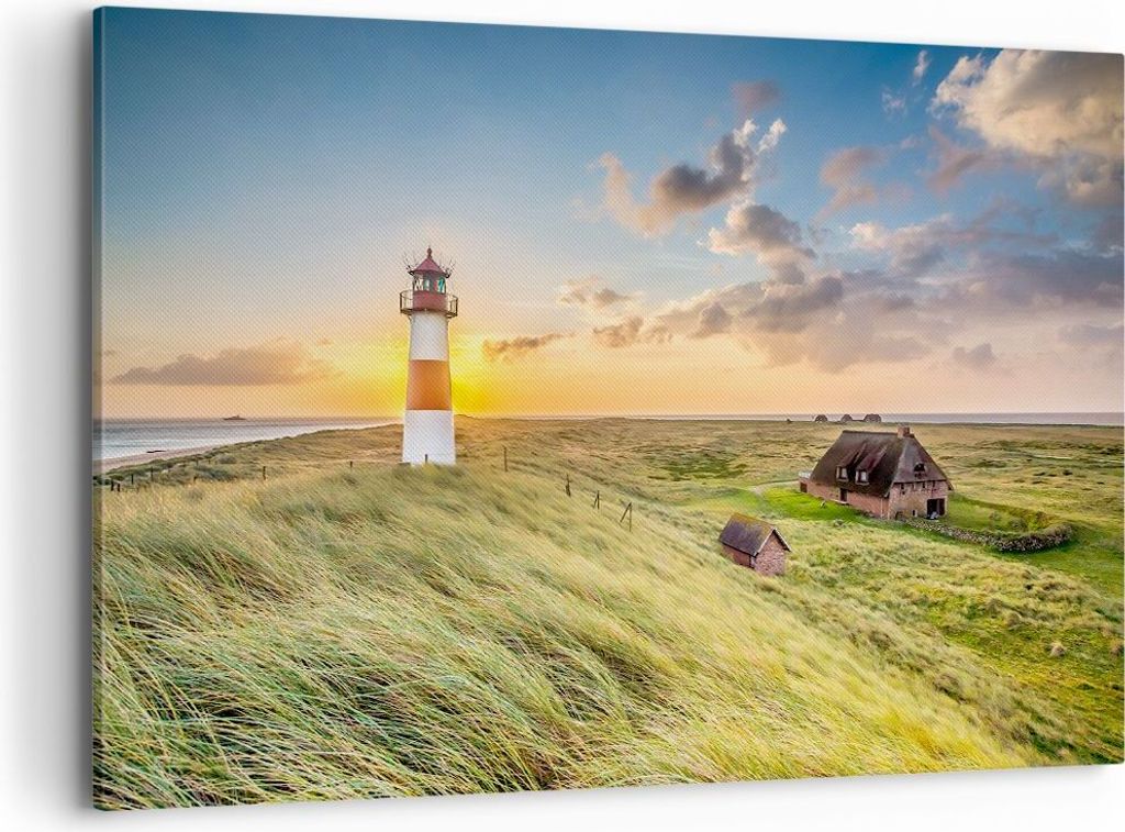 Bild auf Leinwand - Leinwandbild - Leuchtturm Meer - 120x80cm - Wand Bild - Wanddeko - Wandbilder - Leinwanddruck - Bilder - Kunstdruck - Wanddekor...