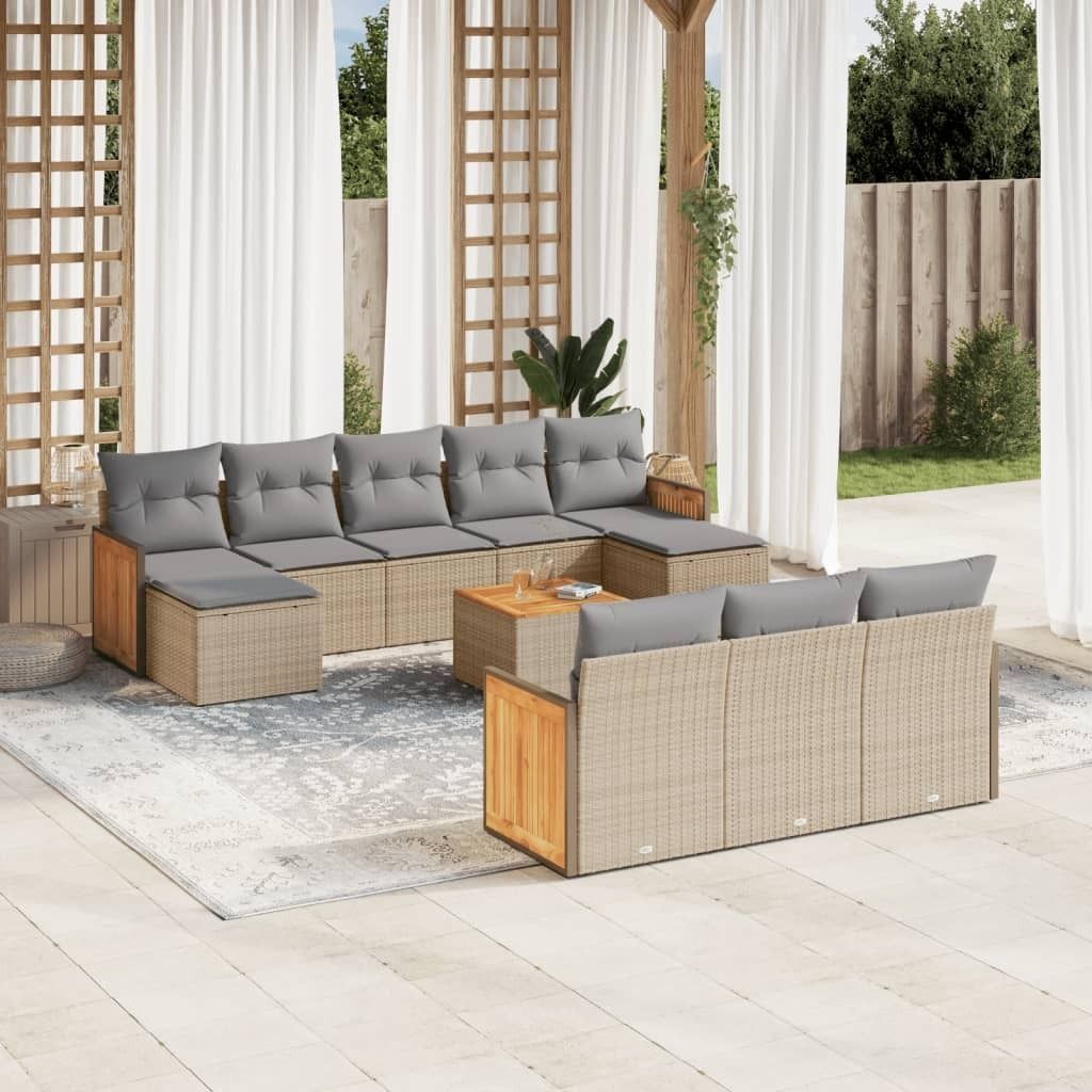 Maison Exclusive - 11-tlg. Garten-Sofagarnitur mit Kissen Beige Poly Rattan