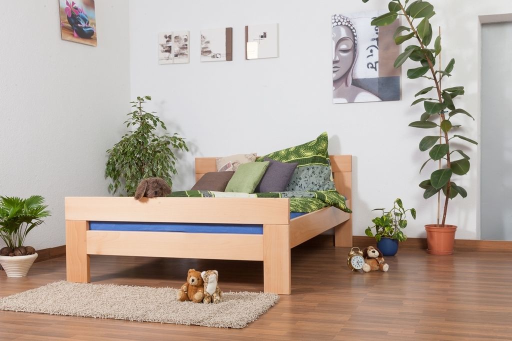 Holzbett 140 x 200 cm Buche massiv Natur mit Lattenrost
