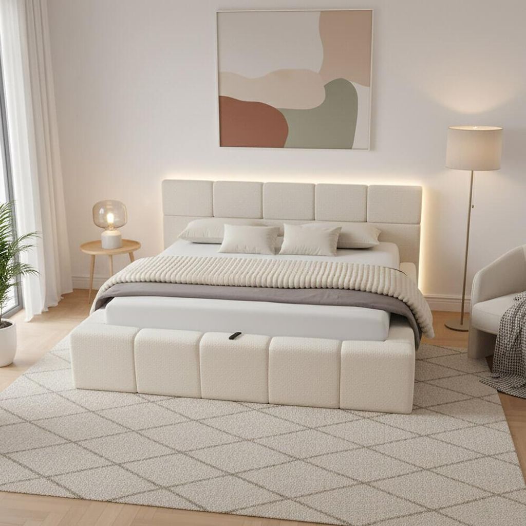 HOME DELUXE LED Bett aus Teddy-Stoff inkl. Stauraum – Produktbild 