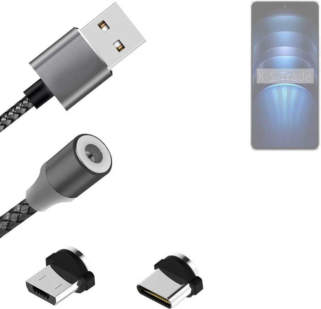 K-S-Trade Hochwertiges Magnet-Lade-kabel Sync-Kabel Daten-Kabel kompatibel mit Vivo iQOO Neo9s Pro+ mit USB-Typ-C-Anschluss und Micro-USB-Anschluss 2A