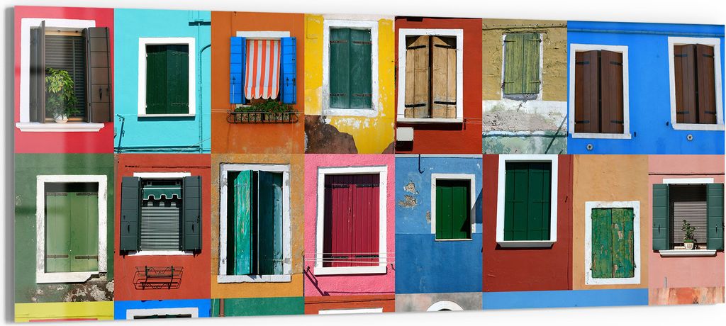 DEQORI Glasbild Echtglas 150x60 cm 'Farbenfrohes Burano' Wandbild Bild modern Deko