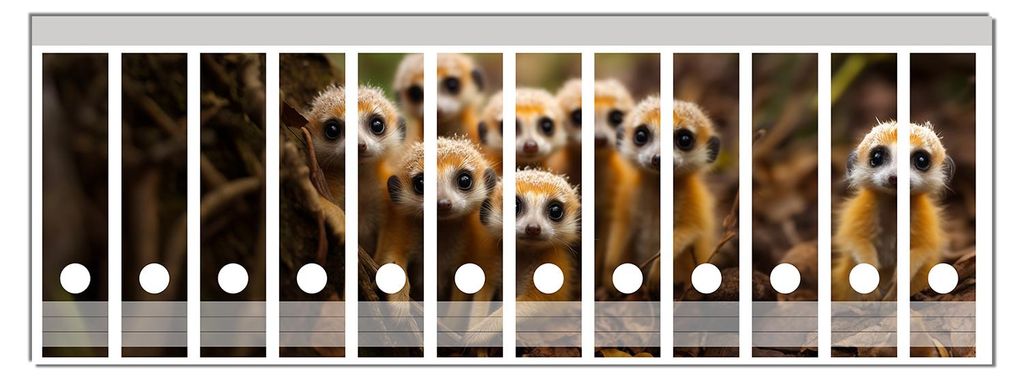 Wallario Ordnerrücken Sticker, selbstklebend für breite Ordner, 12 Stück, Motiv Neugierige Erdmännchen