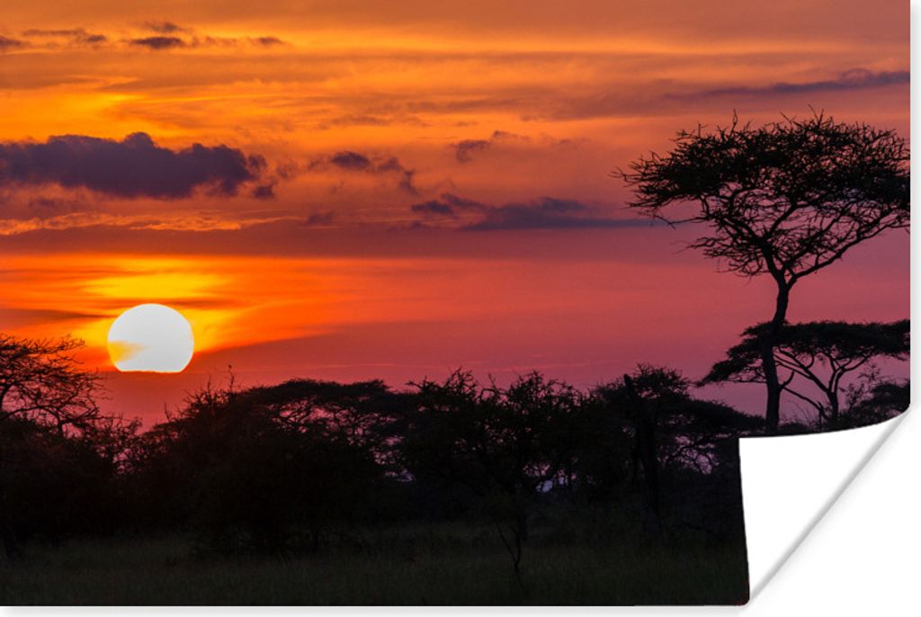 MuchoWow Poster Blick auf den Sonnenuntergang im Serengeti-Nationalpark in Tansania 120x80 cm - Bilder