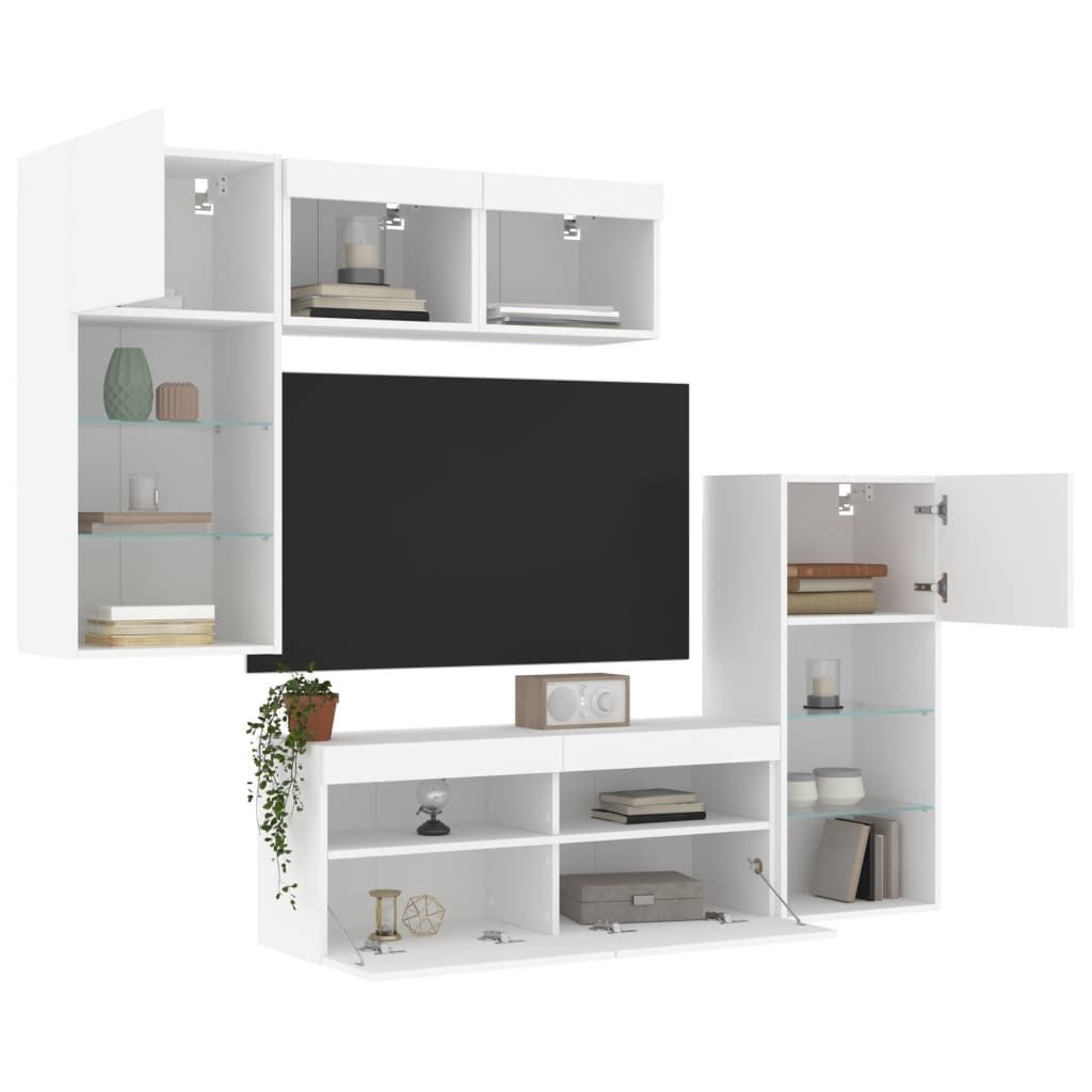 Best Möbel 5-tlg. Wohnwand mit LED-Beleuchtung Weiß Holzwerkstoff CHY6312332