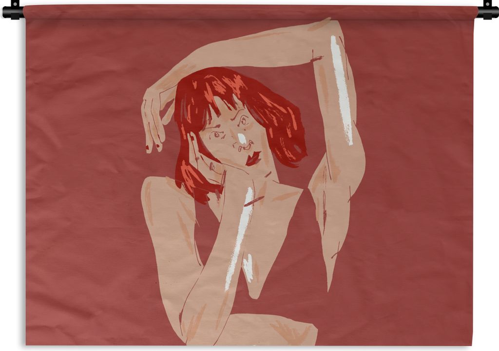 MuchoWow Wandteppich Wandbehang Frau - Rot - Abstrakt - Porträt 150x112.50 cm Tapisserie Dekoration Wandtuch - Wanddecke - Wandteppiche
