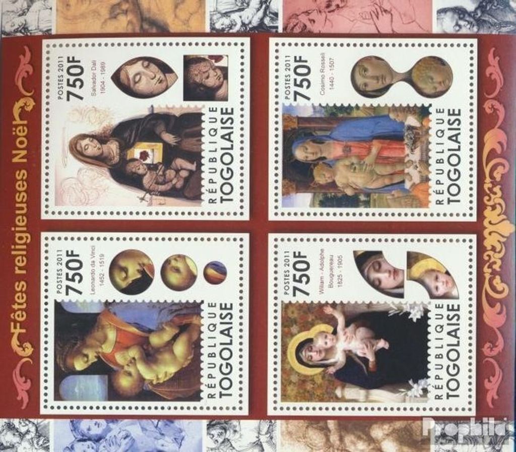 Briefmarken Togo 2011 Mi 4074-4077 Kleinbogen (kompl. Ausgabe) postfrisch Religiöse Feiertage Weihnachten