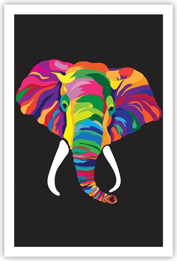 Poster - Poster ohne Rahmen - Elefant spaß bunt tier - 61x91,5 cm - Wand Bild - Wanddeko - Wandbilder - Kunstposter - Wandposter - Bilder - Kunstd...