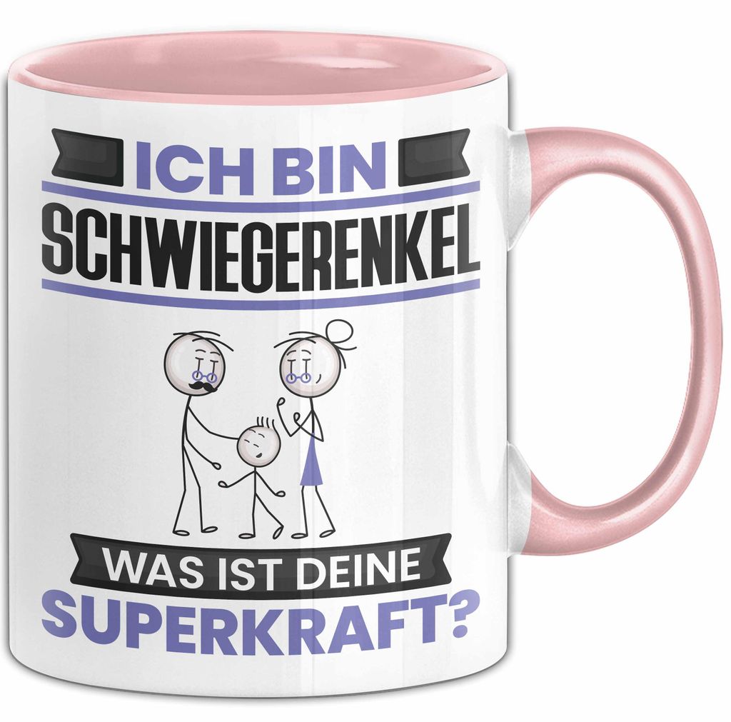 Schwiegerenkel Tasse Geschenk für Schwiegerenkel Geburtstag Lustiger Spruch Kaffee-Becher Was Ist Deine Superkraft (Rosa)