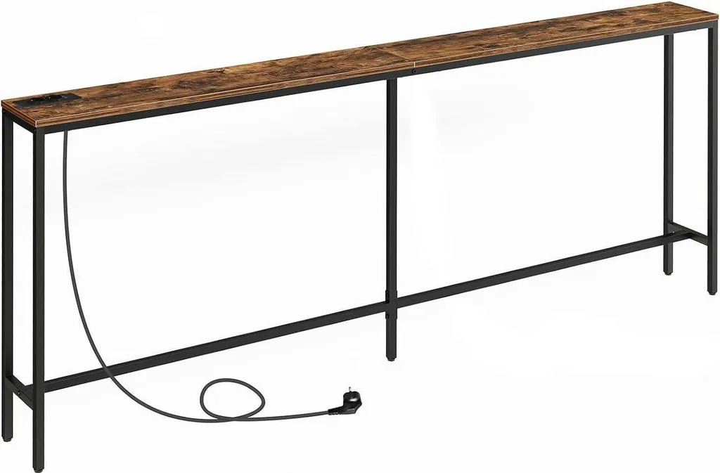 Console connectée marron vintage 200 cm avec prises électriques de charge