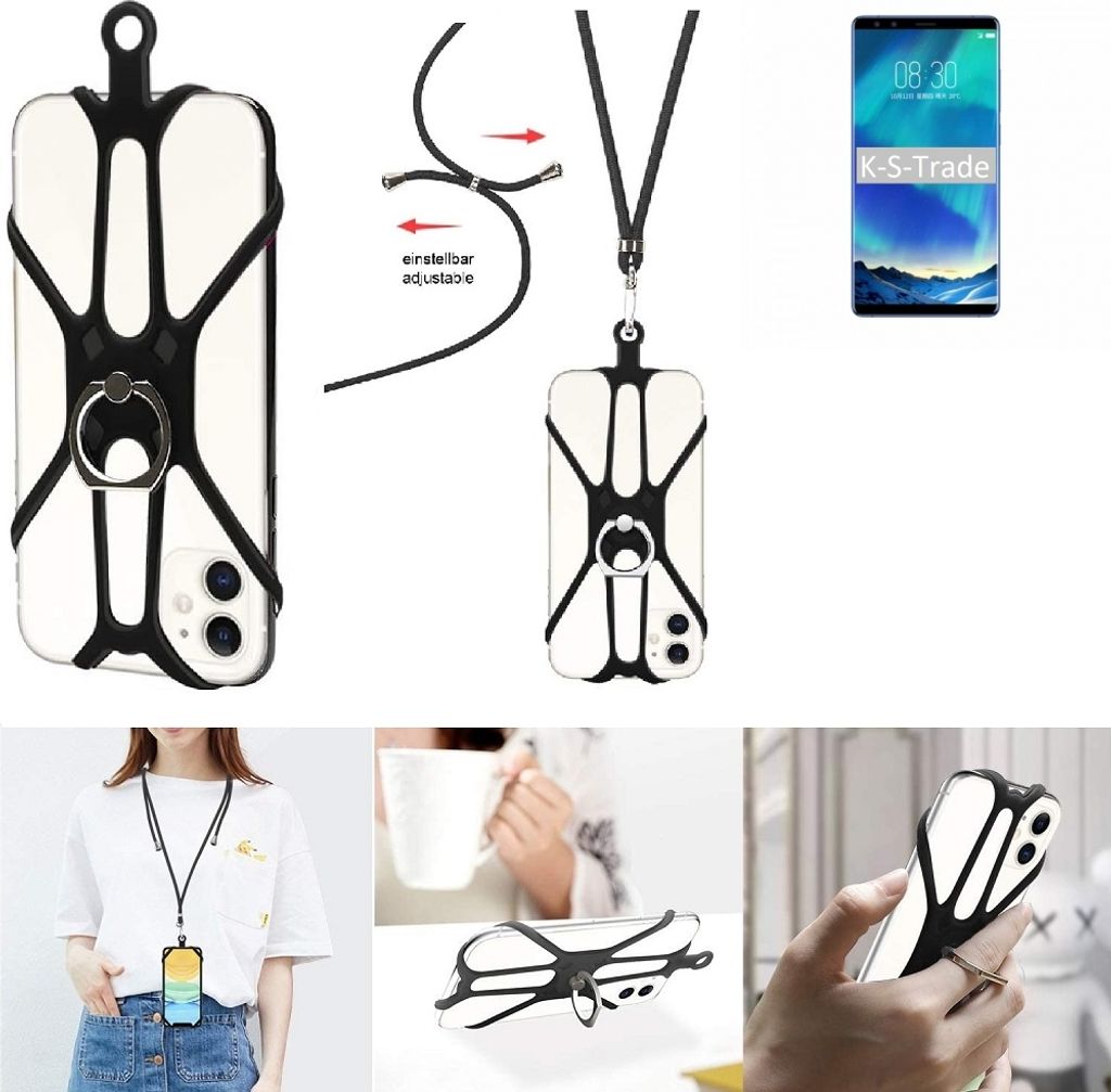 K-S-Trade 3in1 Handykette Handyband Handykordel Halsband Smartphone-Ring Handy-Ring kompatibel mit Nubia Z17 S Fingerhalterung Handyring Tischständer