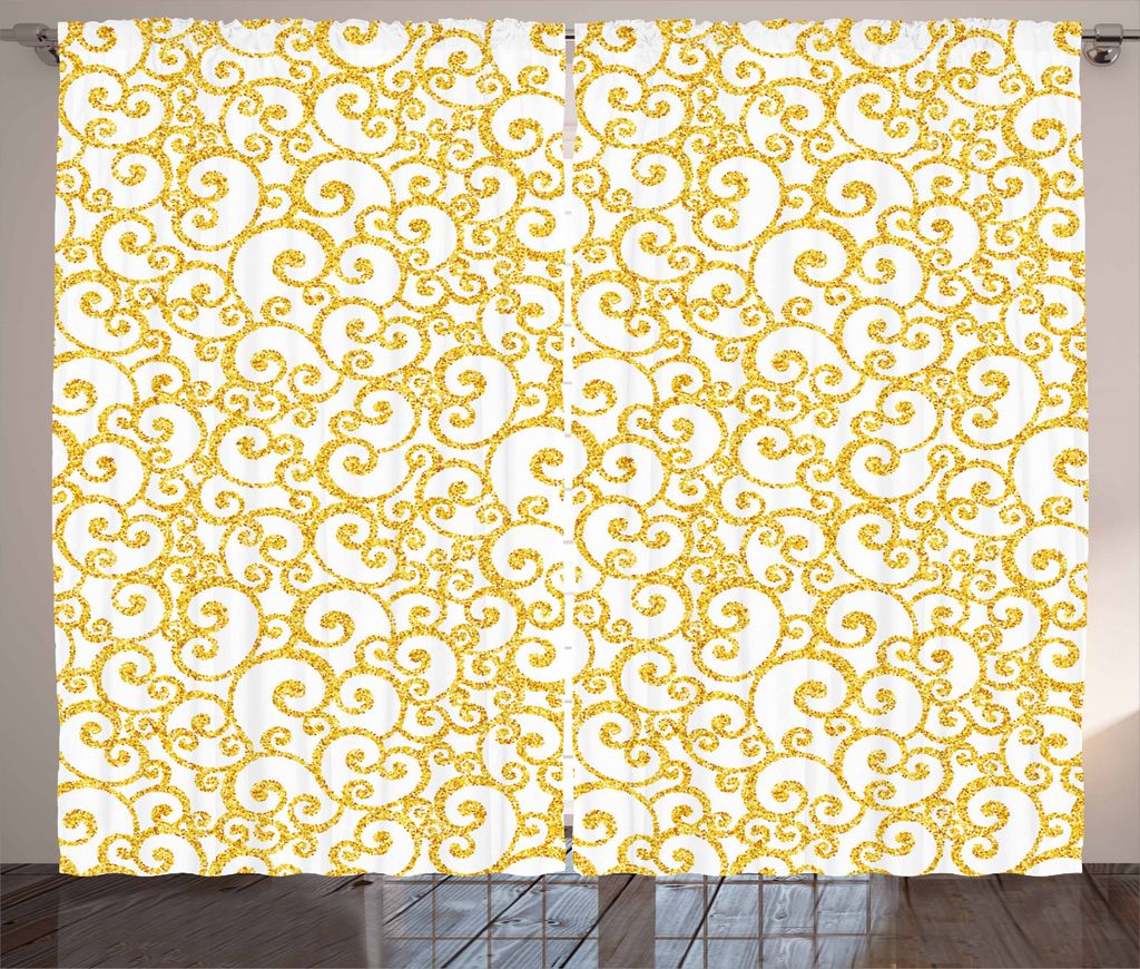 ABAKUHAUS viktorianisch Rustikaler Gardine, Wirbelnde Linien Floral, Schlafzimmer Kräuselband Vorhang mit Schlaufen und Haken, 280 x 245 cm, Gelb ...