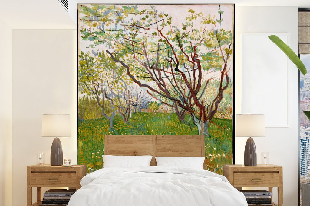 MuchoWow Fototapete für Wohnzimmer oder Schlafzimmer Wandtapete Vinyl Motivtapete Blühender Obstgarten - Vincent van Gogh - 190x260 cm - Papier...