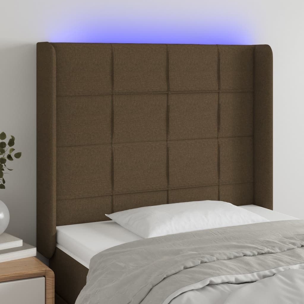 vidaXL LED Kopfteil Dunkelbraun 103x16x118/128 cm Stoff - LED Kopfteil - LED Kopfteile - Kopfteil - Bett-Kopfteil