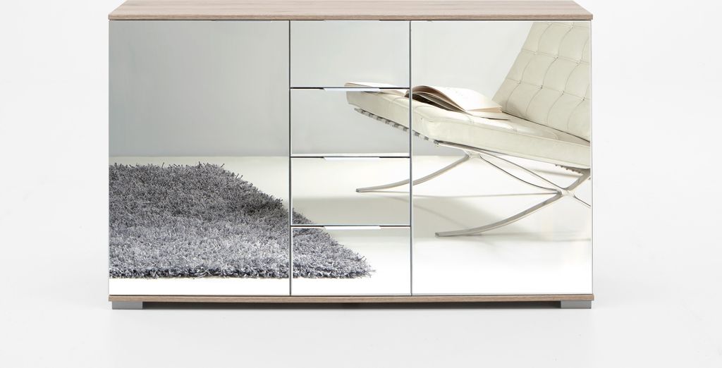 Kombikommode "Easy Plus Kommoden" in Eiche-Sägerau mit 4 Schubladen und 2 Türen. Abmessungen (BxHxT) 130x83x41 cm