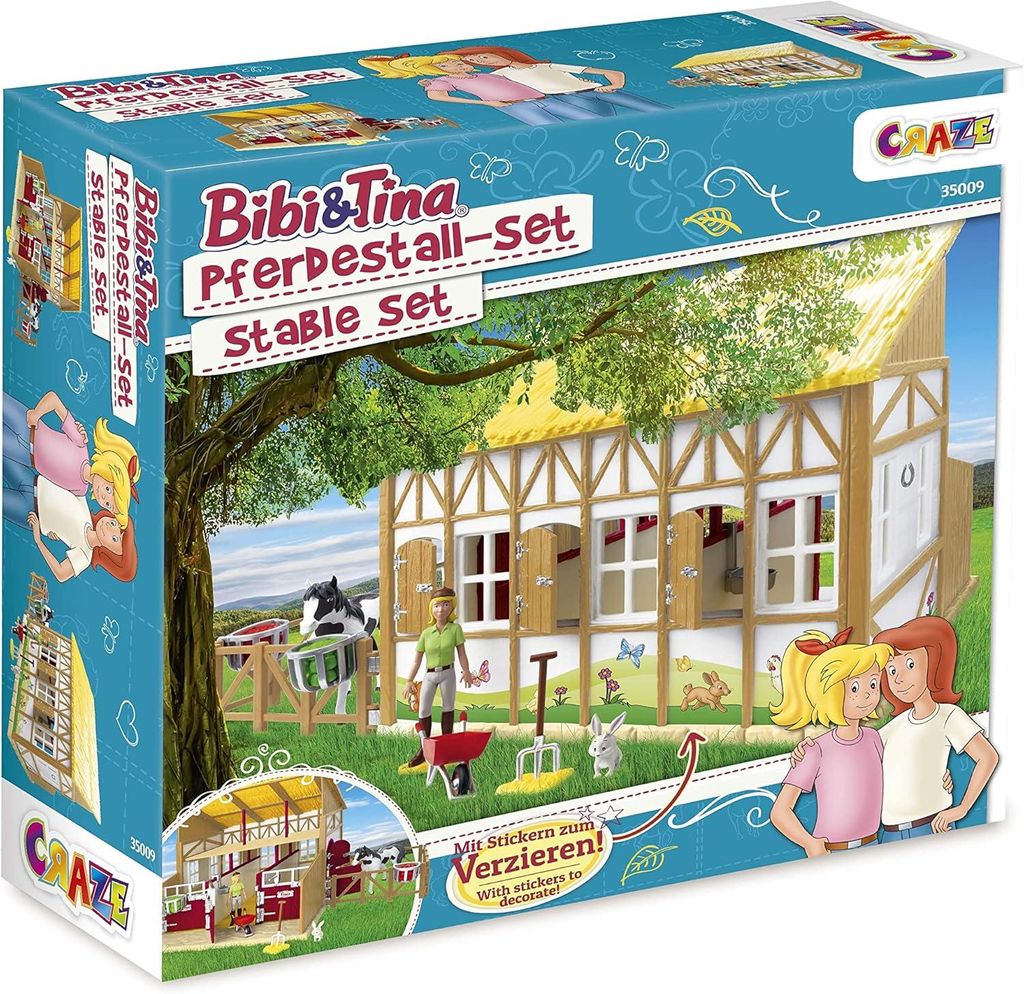 CRAZE Bibi und Tina Spielzeug Pferdestall Set Martinshof Spielset mit Pferden Spielfiguren und Pferde Zubehör Reiterhof Bauernhof Spielzeug ab 3 J...
