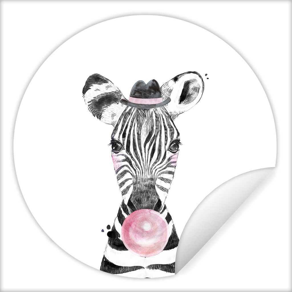 MuchoWow Runde Wandtattoo - Wandsticker Tapete Aufkleber Zebra - Mädchen - Kind - Tiere - Kaugummi - Rosa Ø 30 cm Selbstklebend und Repositioni...